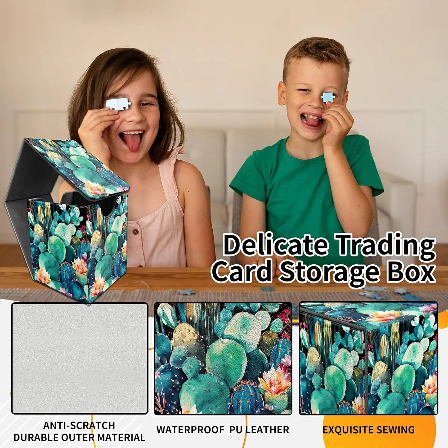 4.13x3.07x3.26 inch Card Deck Box Trading Cards Storage Box with Strong Magnet Premium Case Commander Deck Box Storage Cover for TCG CCG Magic Cards,Colorful Cactus