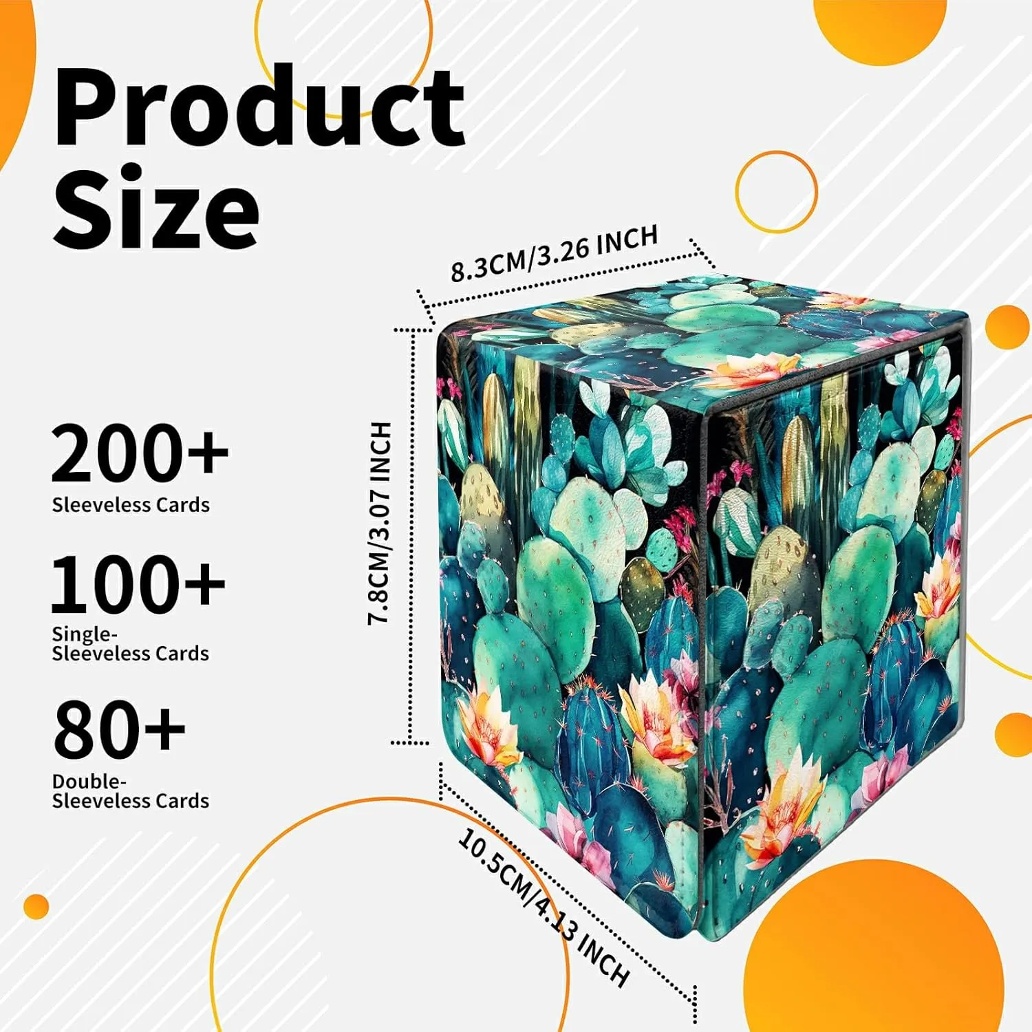 4.13x3.07x3.26 inch Card Deck Box Trading Cards Storage Box with Strong Magnet Premium Case Commander Deck Box Storage Cover for TCG CCG Magic Cards,Colorful Cactus