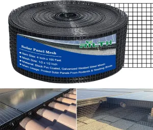 4in X 100ft Critter Guard for Solar Panels, 1/2inch PVC Coated Solar Panel Guard, Wire Mesh Roll Kit for Solar Panels, Black Pigeon Barrier Netting (Only Solar Panel Mesh, No Clips)