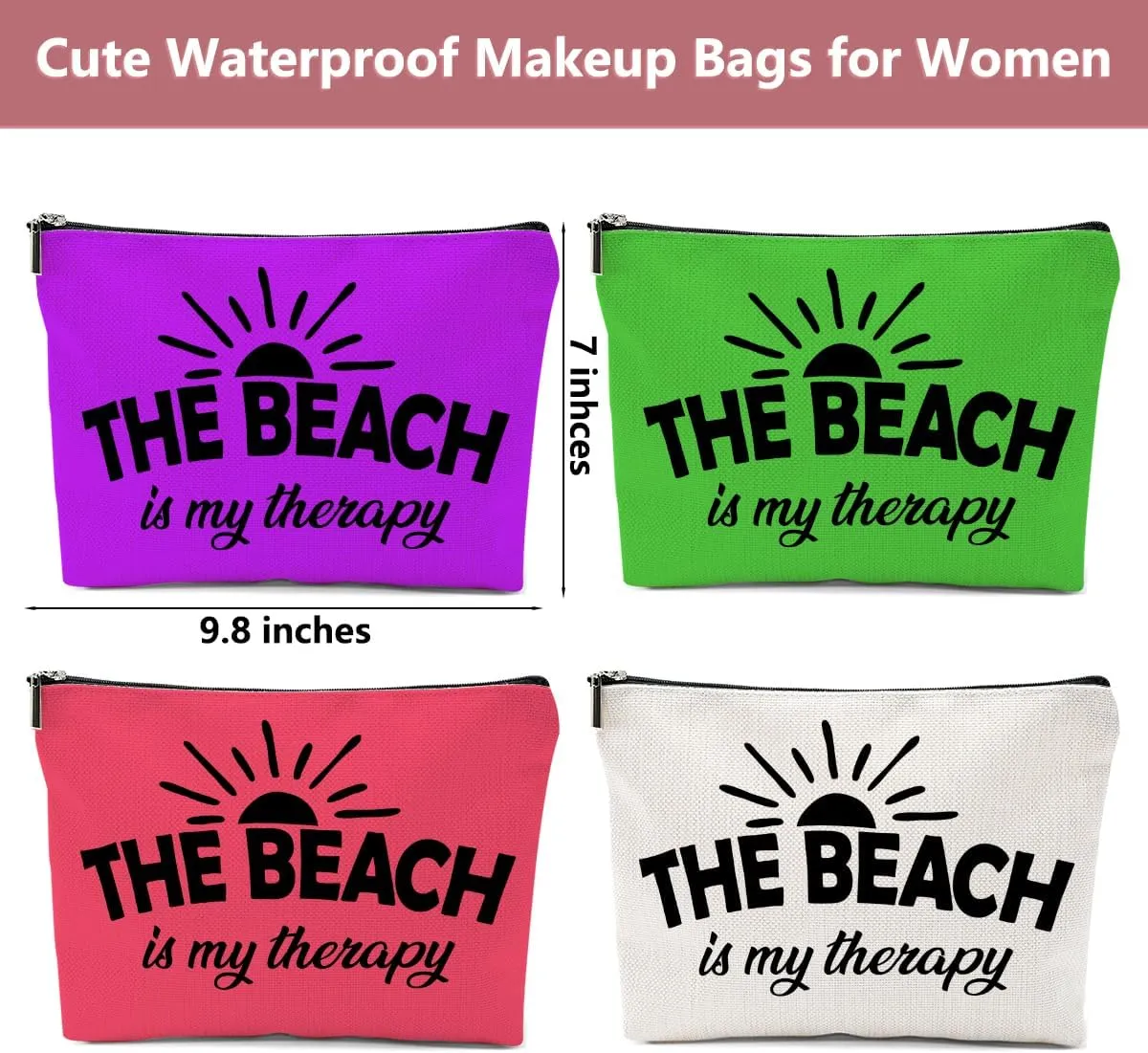 4PCS Beach Vacation Essentials Makeup Bag, Cute Cosmetic Bags for Women, Beach Accessories Travel Toiletry Bag Girls Trip Weekend Gifts for Women Besties Summer Vacation Friendship Mothers Day