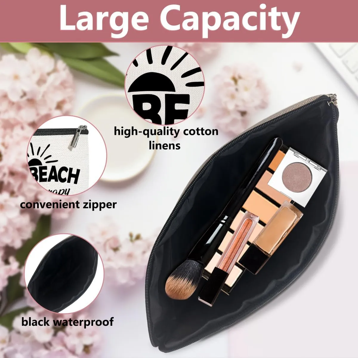 4PCS Beach Vacation Essentials Makeup Bag, Cute Cosmetic Bags for Women, Beach Accessories Travel Toiletry Bag Girls Trip Weekend Gifts for Women Besties Summer Vacation Friendship Mothers Day