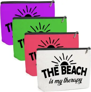 4PCS Beach Vacation Essentials Makeup Bag, Cute Cosmetic Bags for Women, Beach Accessories Travel Toiletry Bag Girls Trip Weekend Gifts for Women Besties Summer Vacation Friendship Mothers Day