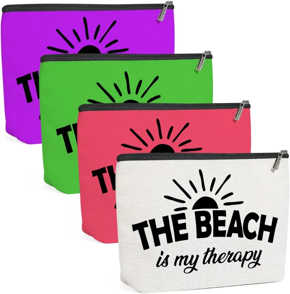 4PCS Beach Vacation Essentials Makeup Bag, Cute Cosmetic Bags for Women, Beach Accessories Travel Toiletry Bag Girls Trip Weekend Gifts for Women Besties Summer Vacation Friendship Mothers Day