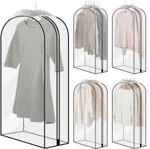 5 Packs All Clear Garment Bags for Hanging Clothes 40" Gusseted Suit Bags for Closet Storage Plastic Clothes Storage Bags with Side Zipper for Hanging Suit Coats, Shirts, Dresses Clothing