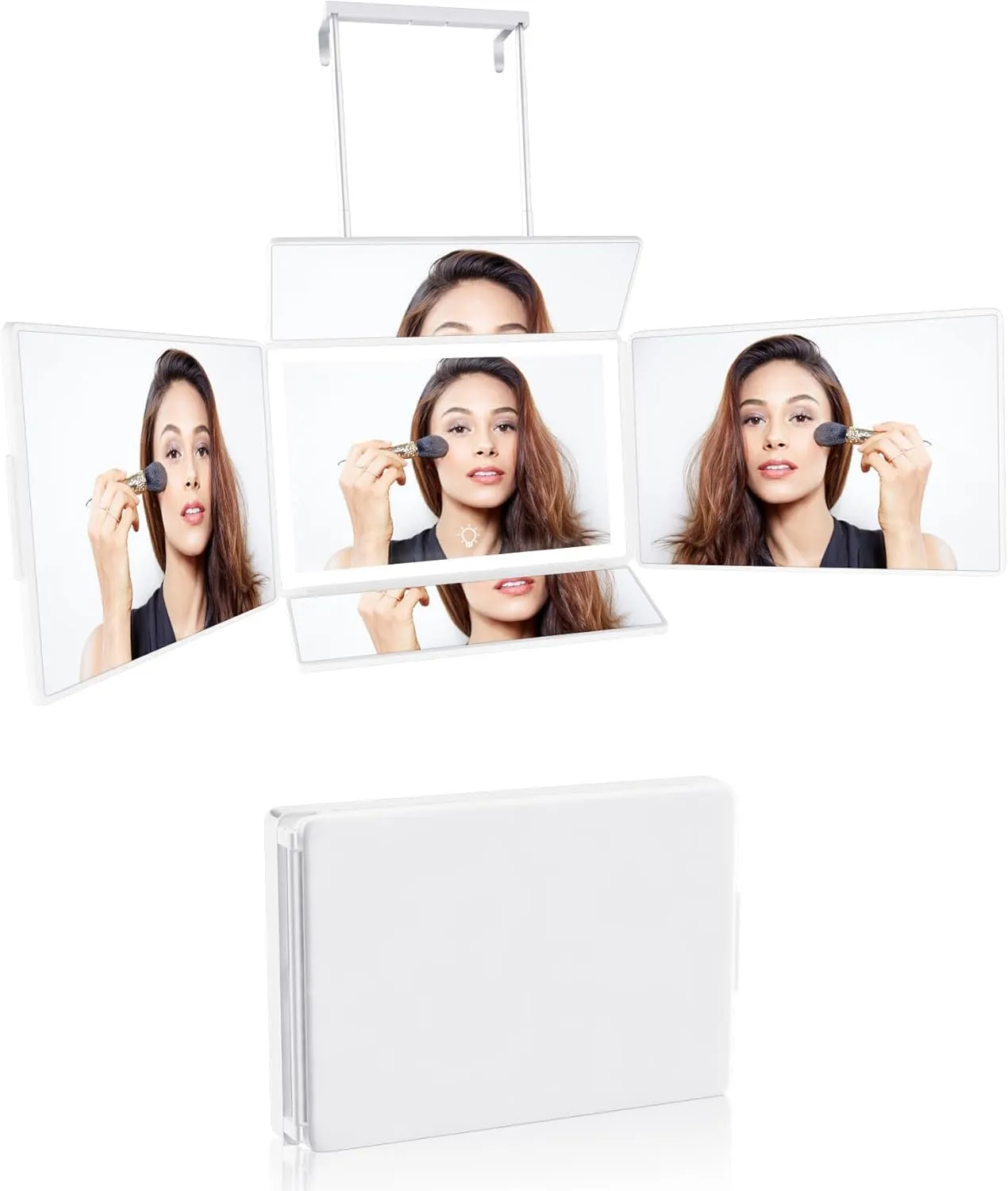 5 Way Mirror with Light for Self Hair Cutting, 360° Barber Mirror for Men Shaving, Makeup Mirror with Height Adjusta for Braiding Hair Styling Dye Hair for Women (White with LED)