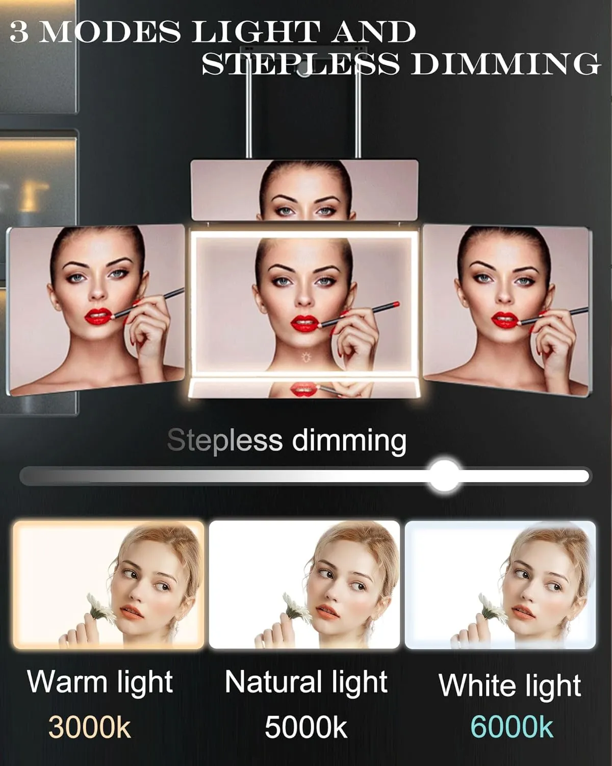 5 Way Mirror with Light for Self Hair Cutting, 360° Barber Mirror for Men Shaving, Makeup Mirror with Height Adjusta for Braiding Hair Styling Dye Hair for Women (White with LED)