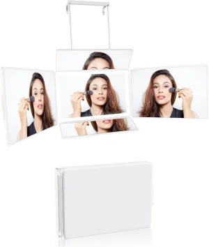 5 Way Mirror with Light for Self Hair Cutting, 360° Barber Mirror for Men Shaving, Makeup Mirror with Height Adjusta for Braiding Hair Styling Dye Hair for Women (White with LED)