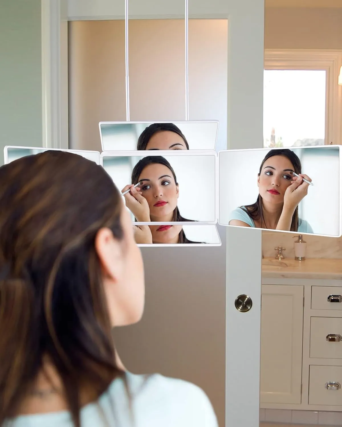 5 Way Mirror with Light for Self Hair Cutting, 360° Barber Mirror for Men Shaving, Makeup Mirror with Height Adjusta for Braiding Hair Styling Dye Hair for Women (White with LED)