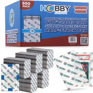 500 Pack Plastic Graded Trading Card Shipping Protector by Hobby Armor, 4" x 6" with Rounded Corners, Translucent Vibrant Multi-Color Plastic Card Protector to Guard Cards from Dings, Cardboard Alt