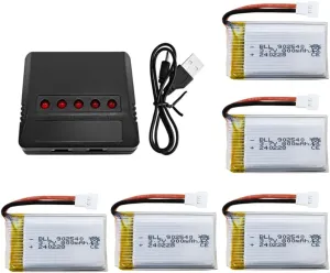 5pcs 3.7v 800mAh Lithium Battery with 5-in-1 Charger for Syma X5C X5C-1 X5 X5SC X5SW H5C V931 S5C S5W SS40 FQ36 T32 T5W H42 CW4 UAV 2.4G RC Quadcopter Spare Battery