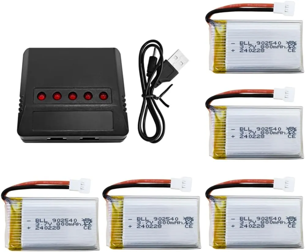 5pcs 3.7v 800mAh Lithium Battery with 5-in-1 Charger for Syma X5C X5C-1 X5 X5SC X5SW H5C V931 S5C S5W SS40 FQ36 T32 T5W H42 CW4 UAV 2.4G RC Quadcopter Spare Battery