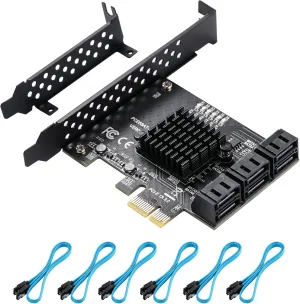 6-Port PCIe SATA 3.0 Expansion Card - 6 Gbps, Includes 6 SATA Cables and Low Profile Bracket (ASMedia ASM1166)