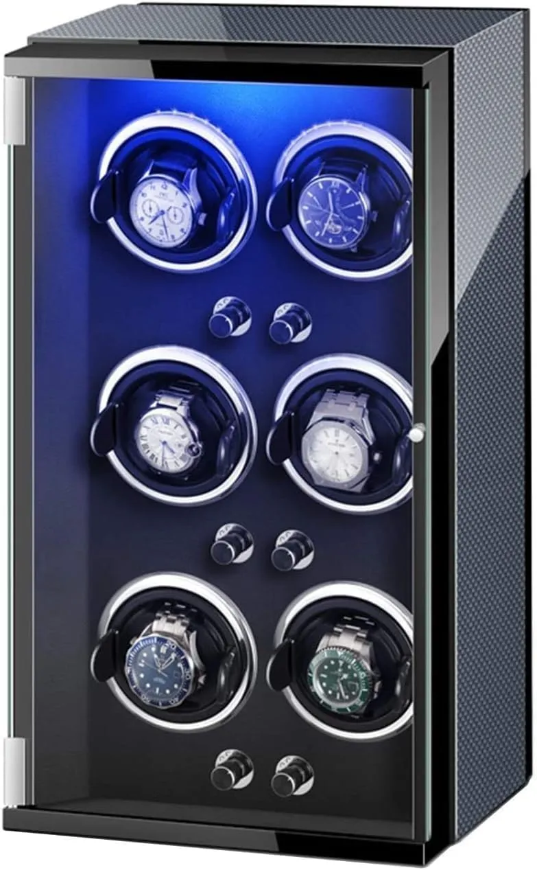 6-Slot Automatic Watch Winder Box with Colorful LED Lights, Adjustable Pillows, Super Quiet Motor for Men and Women's Watches