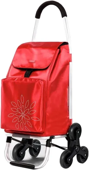 6-Wheel Foldaway Shopping Trolley Lightweight Wheeled Bag Shopper Push with Insulated Bag,for Grocery Utility Lightweight Stair Climbing Cart (Color : Red)