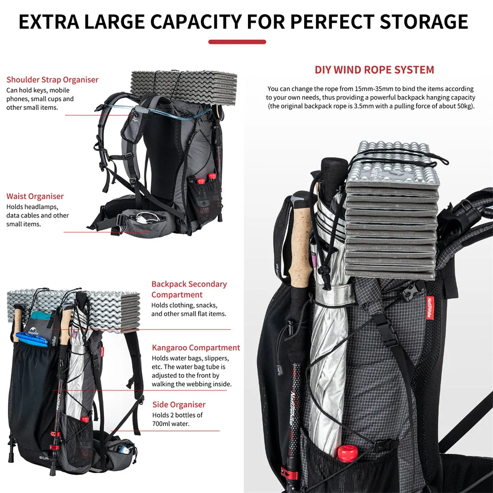 60L 5L Multifunctional Mountain Bag with Rain Cover