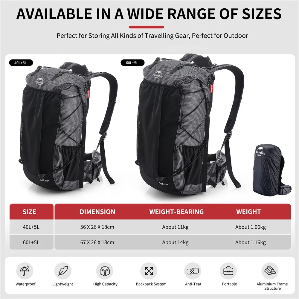 60L 5L Multifunctional Mountain Bag with Rain Cover