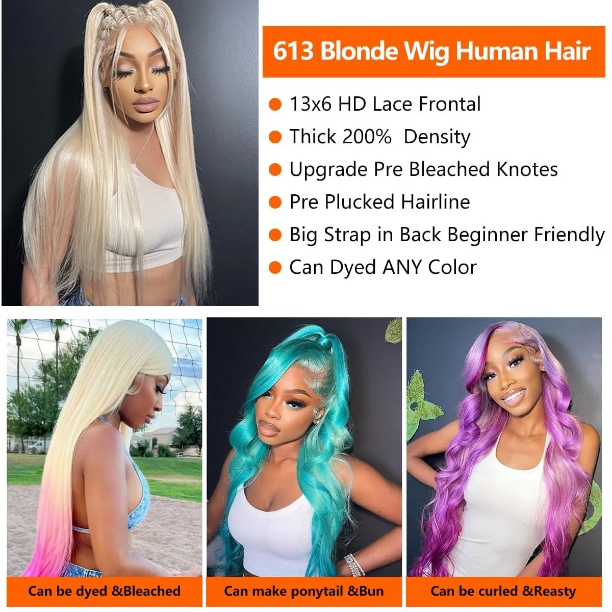 613 Lace Front Wig Human Hair Blonde 13X6 HD Transparent Lace Front Wigs Human Hair 200% Density Blonde Glueless Wigs Human Hair 613 Straight HD Lace Frontal Wig Pre Plucked 30 Inch