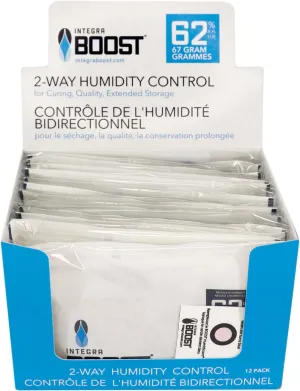 62% RH Level - 67 Gram Size - Two-Way Humidity Control Pack - Incl. Replacement Indicator Cards - Food Storage & Herbs Moisture Balancer For Up to 1 LB (Pack of 12)