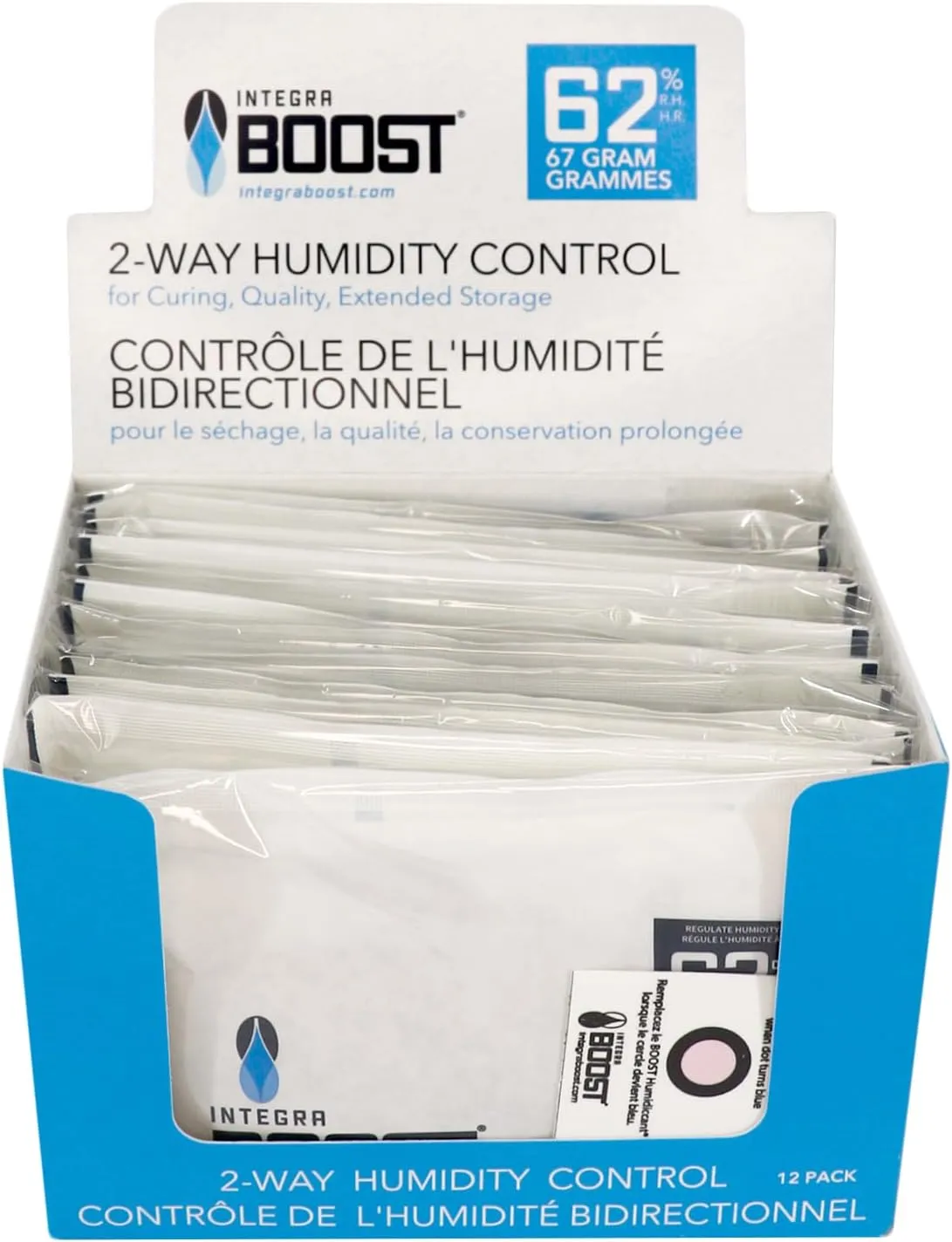 62% RH Level - 67 Gram Size - Two-Way Humidity Control Pack - Incl. Replacement Indicator Cards - Food Storage & Herbs Moisture Balancer For Up to 1 LB (Pack of 12)