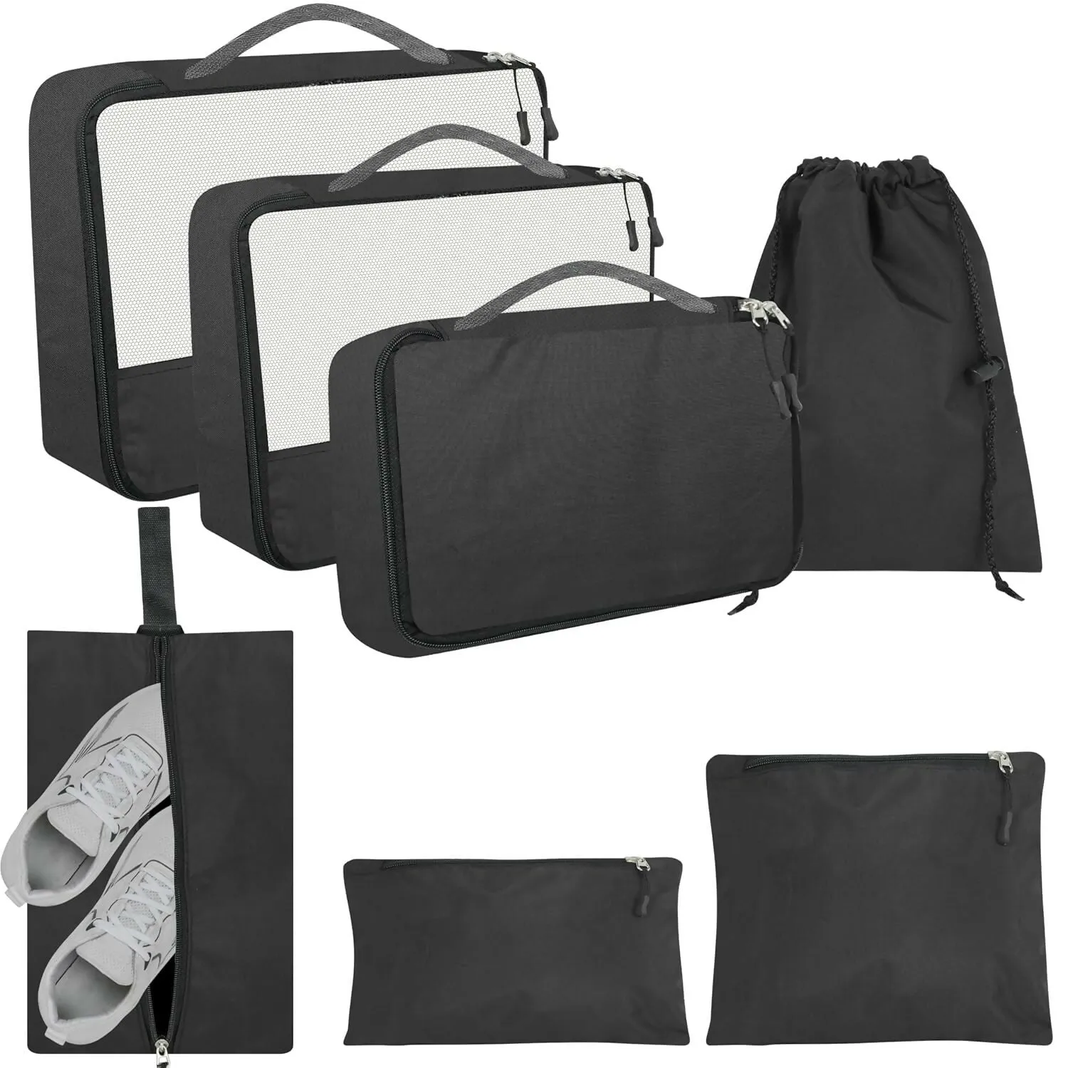 7-Piece Polyester Travel Organizer Set Packing Cubes Cosmetic Pouch (Multi Colors)