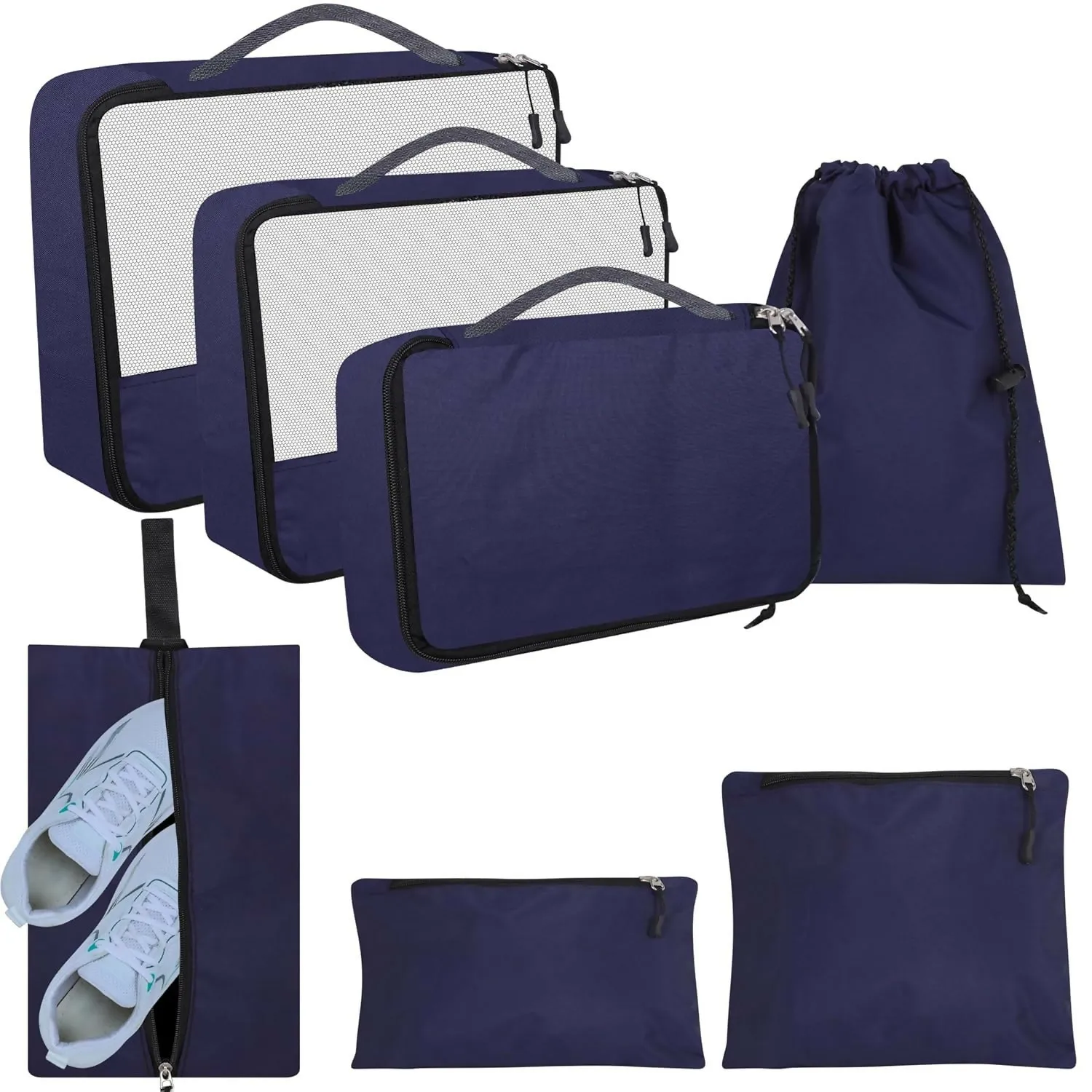 7-Piece Polyester Travel Organizer Set Packing Cubes Cosmetic Pouch (Multi Colors)
