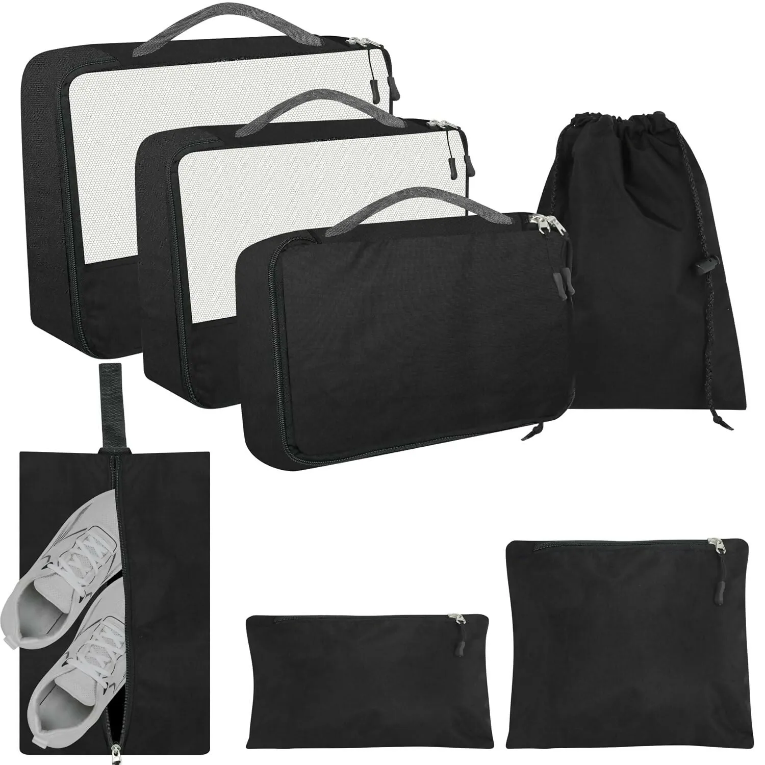 7-Piece Polyester Travel Organizer Set Packing Cubes Cosmetic Pouch (Multi Colors)