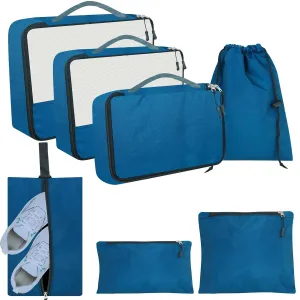 7-Piece Polyester Travel Organizer Set Packing Cubes Cosmetic Pouch (Multi Colors)