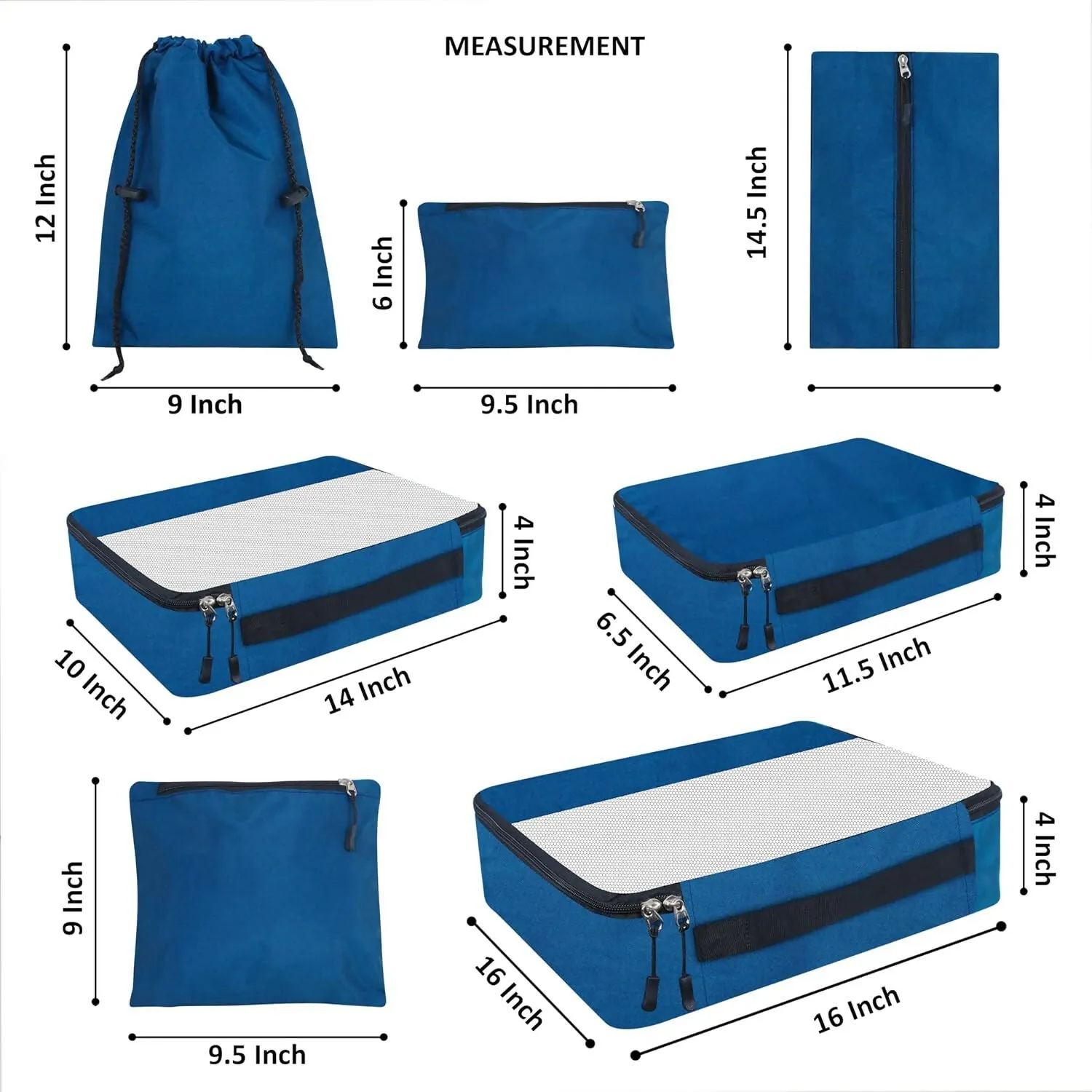 7-Piece Polyester Travel Organizer Set Packing Cubes Cosmetic Pouch (Multi Colors)