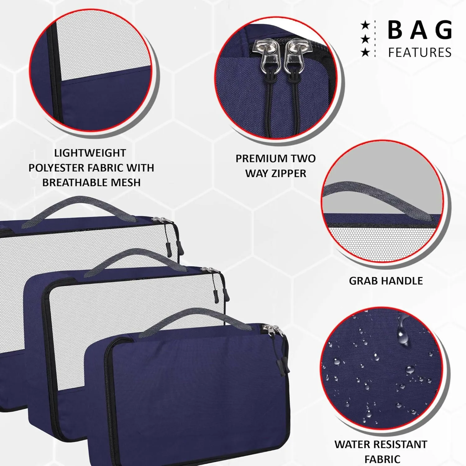 7-Piece Polyester Travel Organizer Set Packing Cubes Cosmetic Pouch (Multi Colors)