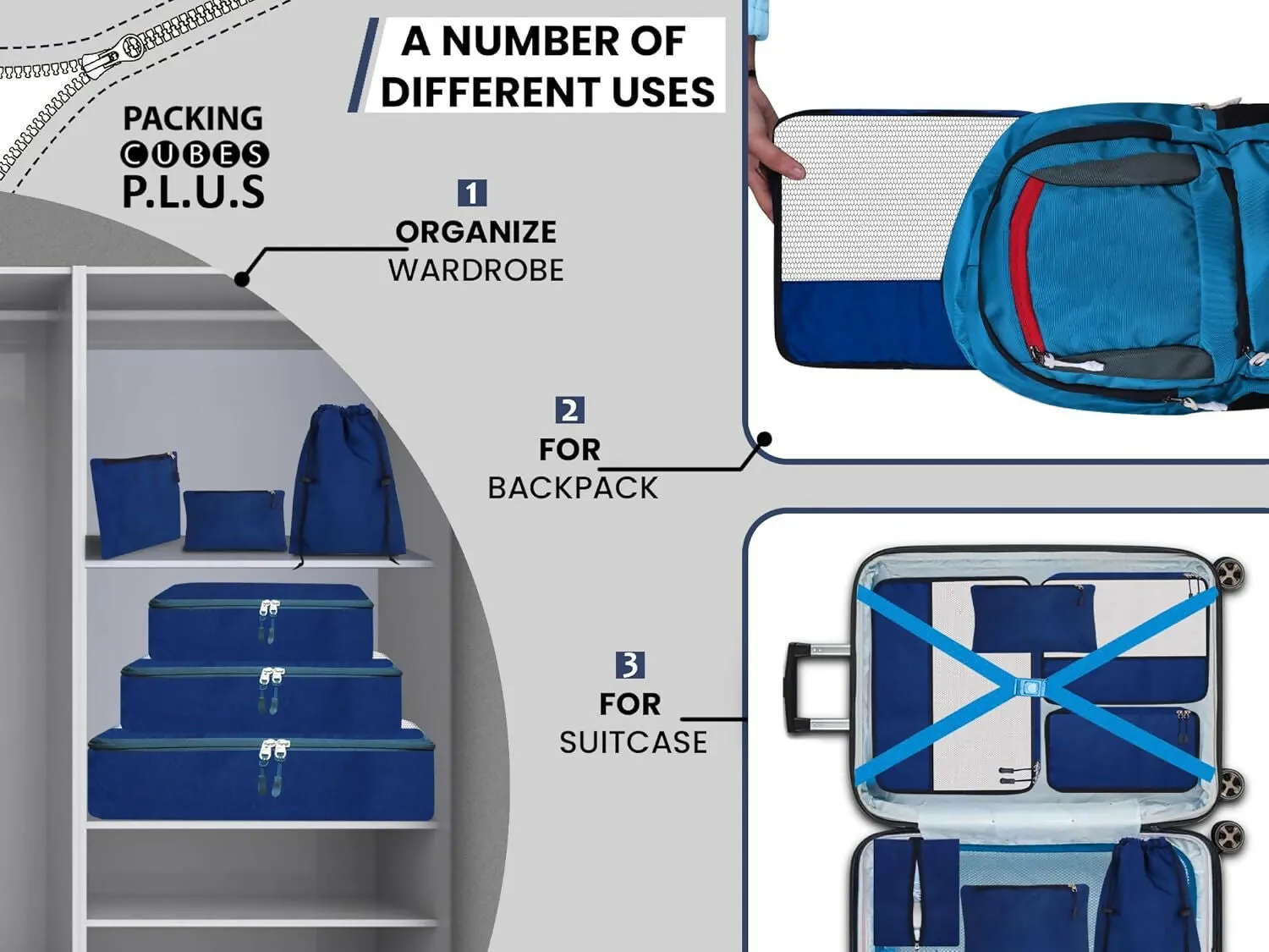 7-Piece Polyester Travel Organizer Set Packing Cubes Cosmetic Pouch (Multi Colors)