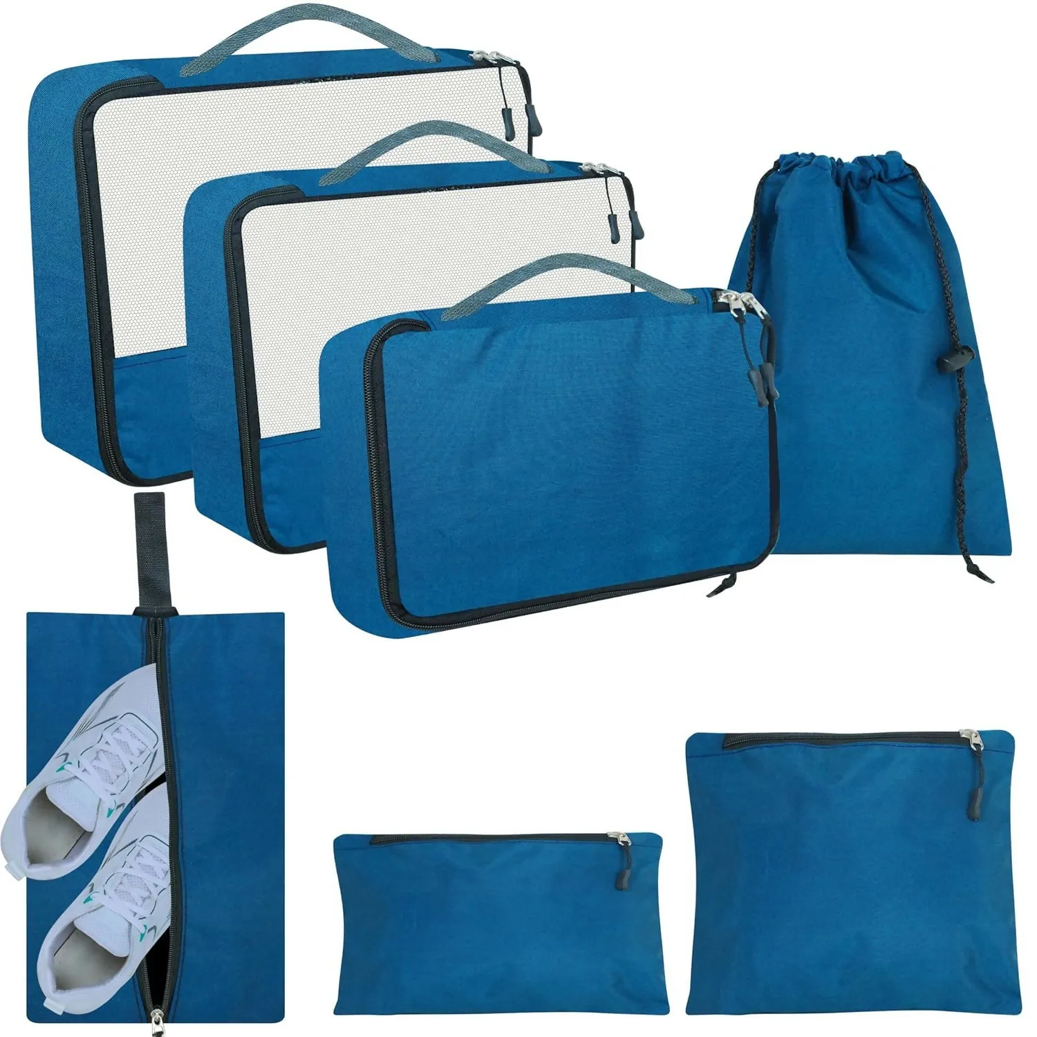 7-Piece Polyester Travel Organizer Set Packing Cubes Cosmetic Pouch (Multi Colors)