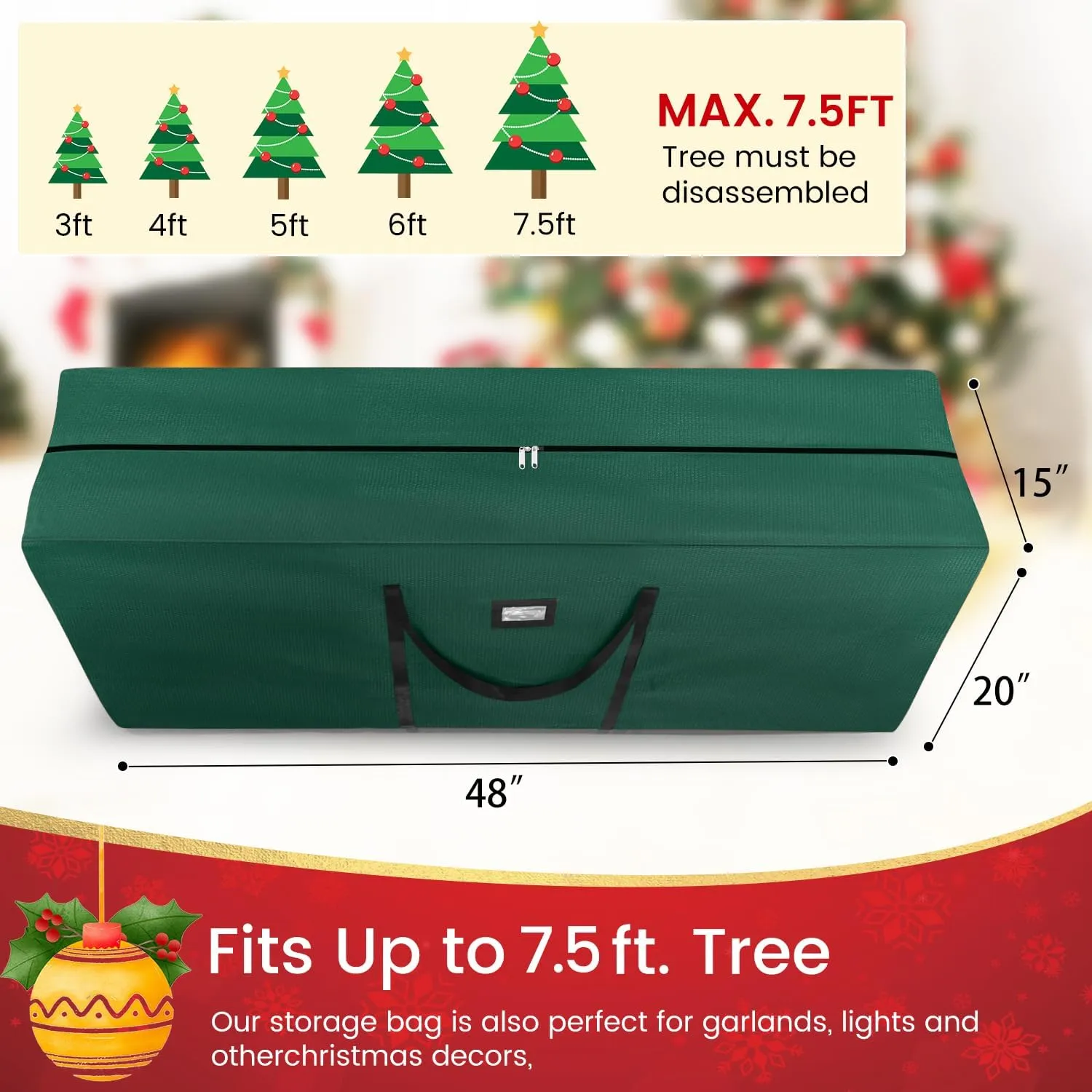 7.5 ft Christmas Tree Storage Bag, Heavy Duty 600D Oxford Bag - Extra Large Capacity with Reinforced Handles & Dual Zipper for Holiday Decorations, Ornaments, and Artificial Trees