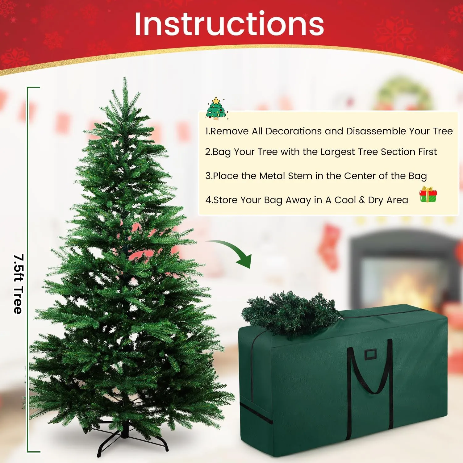 7.5 ft Christmas Tree Storage Bag, Heavy Duty 600D Oxford Bag - Extra Large Capacity with Reinforced Handles & Dual Zipper for Holiday Decorations, Ornaments, and Artificial Trees