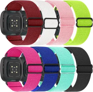 8 Pack Elastic Bands Compatible with Fitbit Versa 3 & Fitbit Versa 4 & Fitbit Sense & Fitbit Sense 2, Adjustable Nylon Sport Strethy Wristband for Fitbit Versa 3 / Versa 4 Smartwatch Women Men
