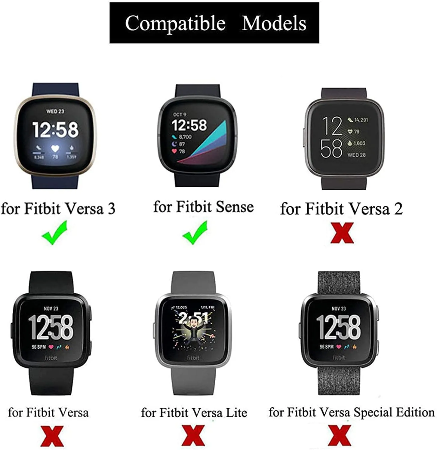 8 Pack Elastic Bands Compatible with Fitbit Versa 3 & Fitbit Versa 4 & Fitbit Sense & Fitbit Sense 2, Adjustable Nylon Sport Strethy Wristband for Fitbit Versa 3 / Versa 4 Smartwatch Women Men
