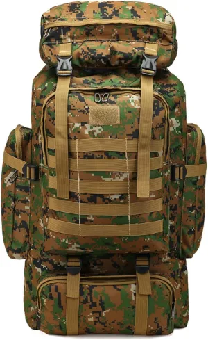 80 Tactical Backpack Men's and Women's Outdoor Sports Hiking Bag Travel Backpack L Large Capacity Waterproof, Jungle Camouflage