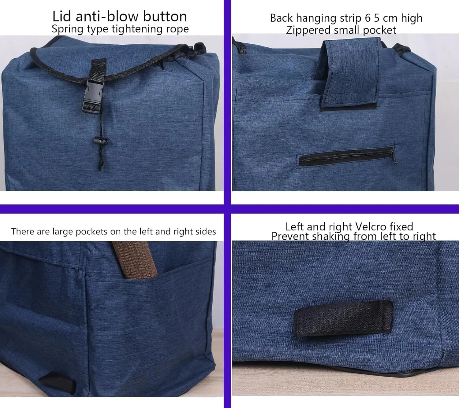80L Trolley Replacement Bag - Shopping Trolley Replacement Bag with Side Pockets, Oxford Cloth Waterproof Storage Bag, Easy Clean Replacement Bag, Large Capacity Replacement Bag(B)