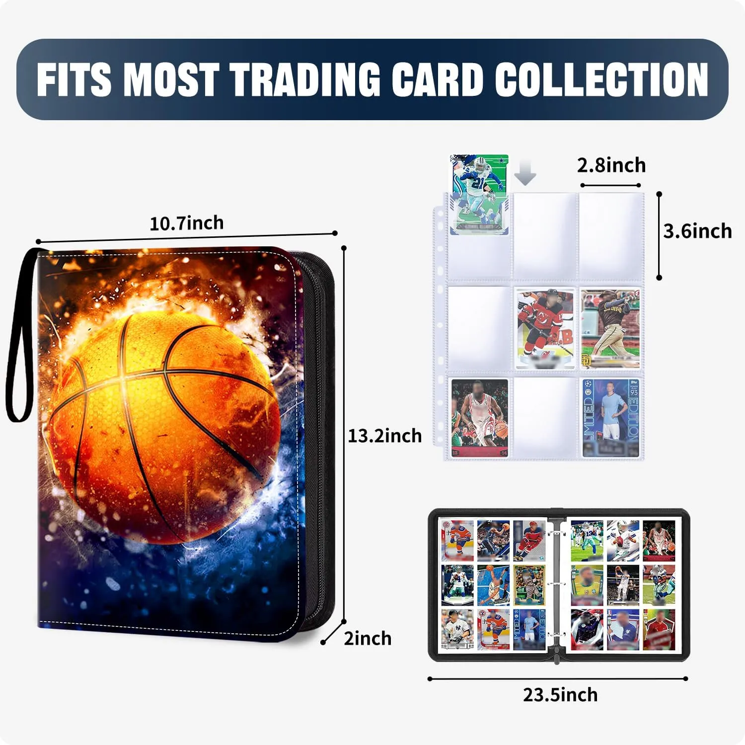 900 Pockets Basketball Card Binder, Basketball Trading Cards Display Case with Basketball Card Sleeves Card Holder Protectors Set for Basketball Cards, Sports Cards, Game Cards Collector Album