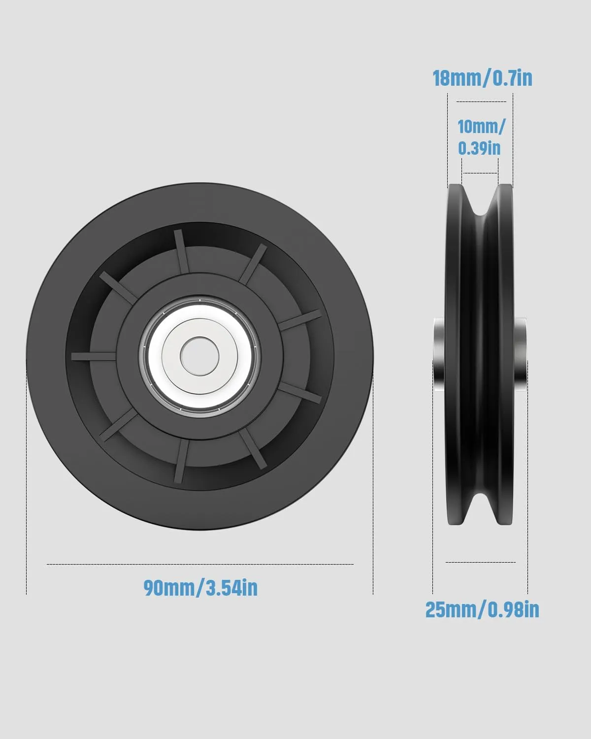 90mm/3.5" Universal Nylon Bearing Pulley-Wheel Replace for Home Gym Equipment Part Cable Machine, Wearproof Abration Bearing Wheel, Gym Equipment and Garage Door Pulley System