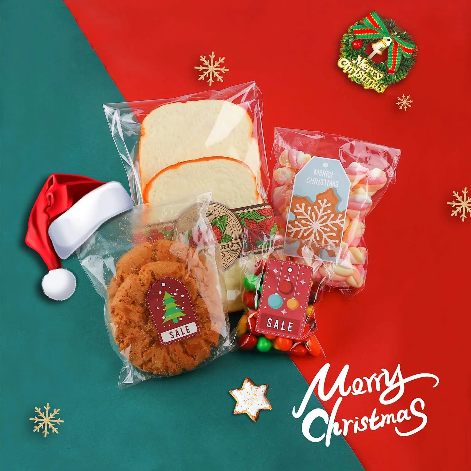 950 PCS Clear Resealable Cellophane Bags 4 Sizes with 3.5×5，3.9×5.9, 5×6.6, 5.9×9 Inches Good for Bakery, Snacks, Candle, Soap, Cookie, Jewelry, Cards
