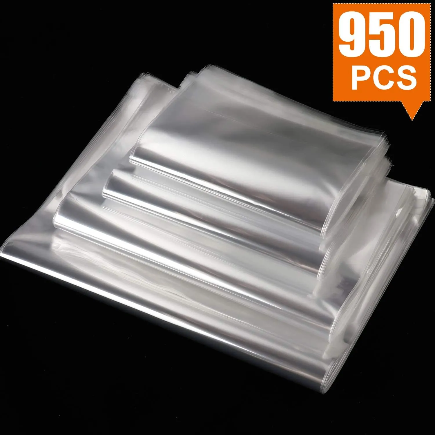 950 PCS Clear Resealable Cellophane Bags 4 Sizes with 3.5×5，3.9×5.9, 5×6.6, 5.9×9 Inches Good for Bakery, Snacks, Candle, Soap, Cookie, Jewelry, Cards
