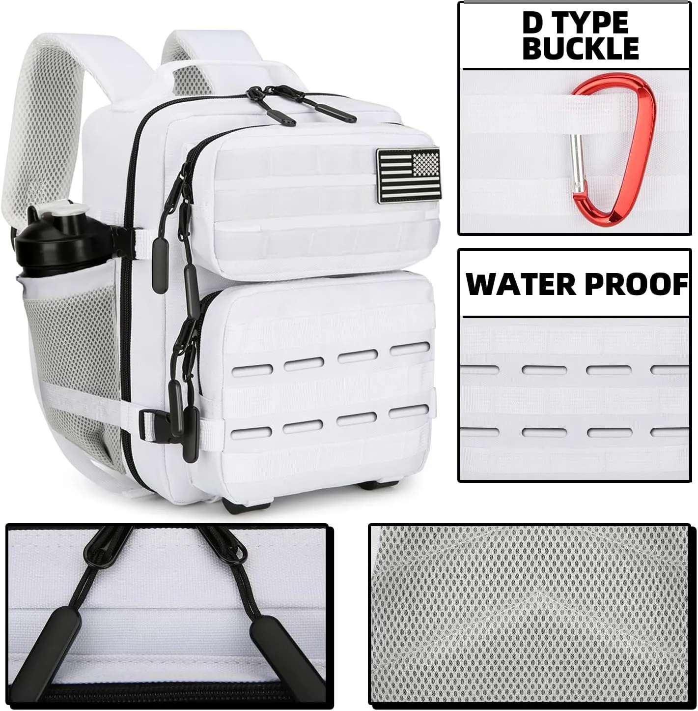 9L Mini Tactical Backpack 9L Assault Pack 9L Tactical Backpack Hiking Fitness Backpack（White）