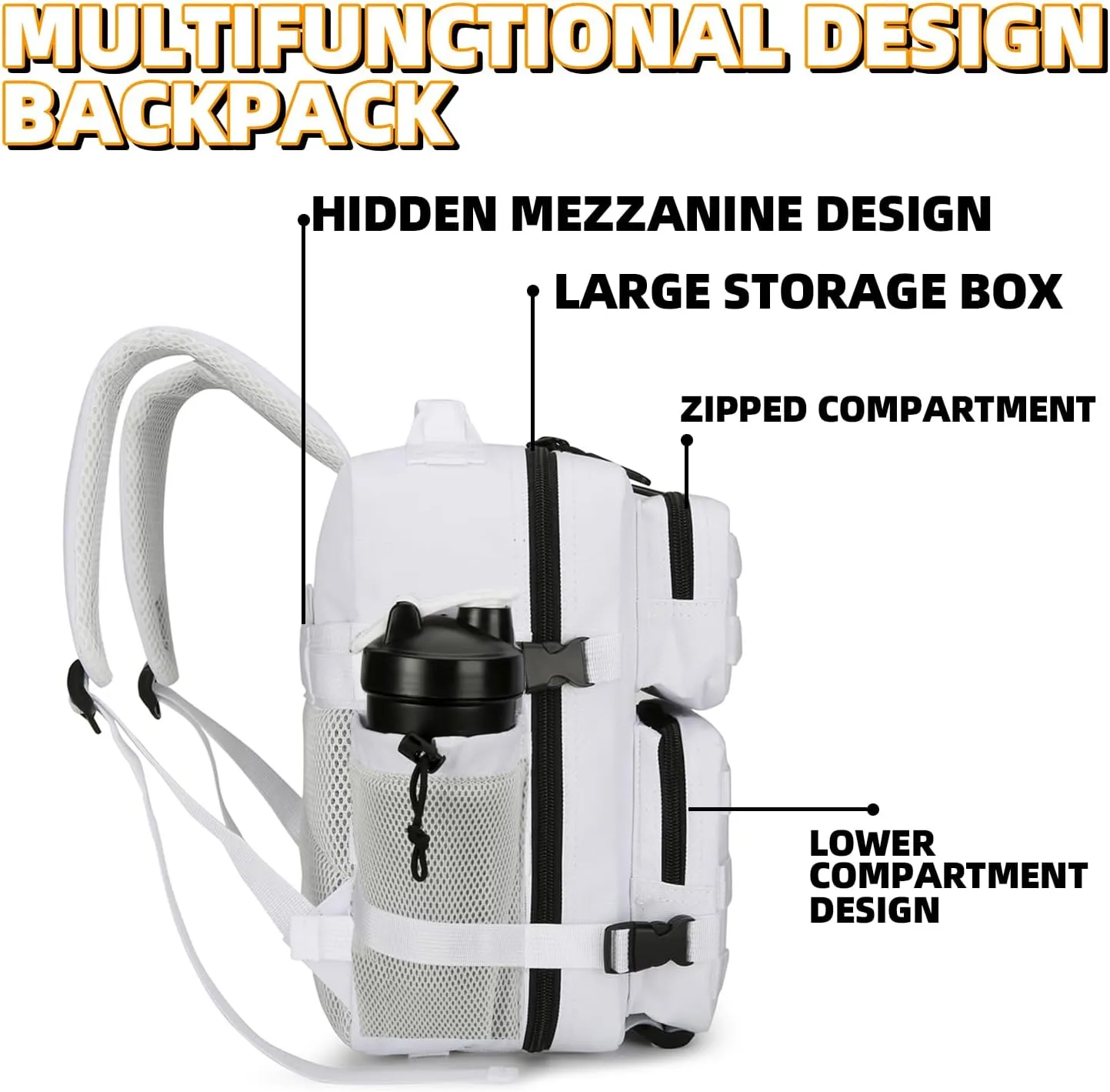 9L Mini Tactical Backpack 9L Assault Pack 9L Tactical Backpack Hiking Fitness Backpack（White）
