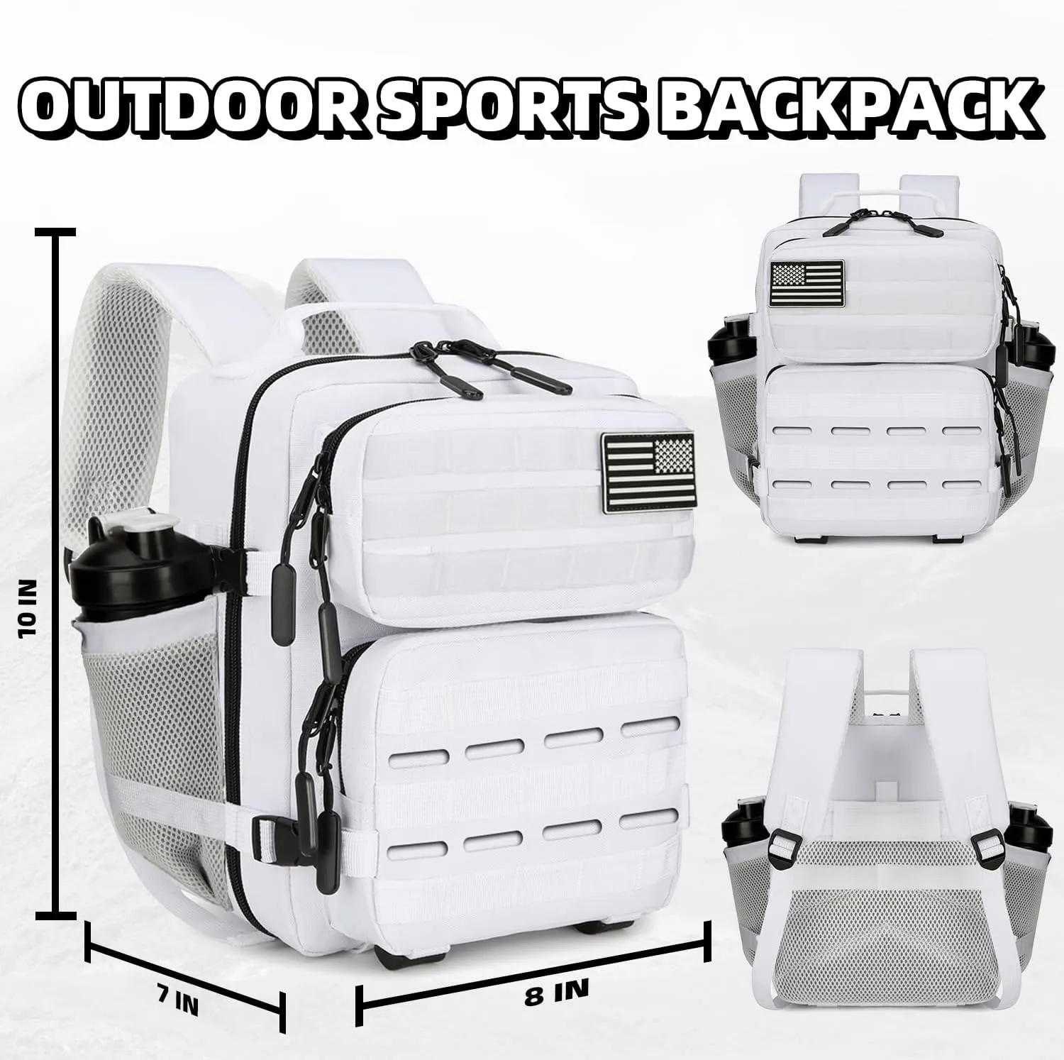 9L Mini Tactical Backpack 9L Assault Pack 9L Tactical Backpack Hiking Fitness Backpack（White）