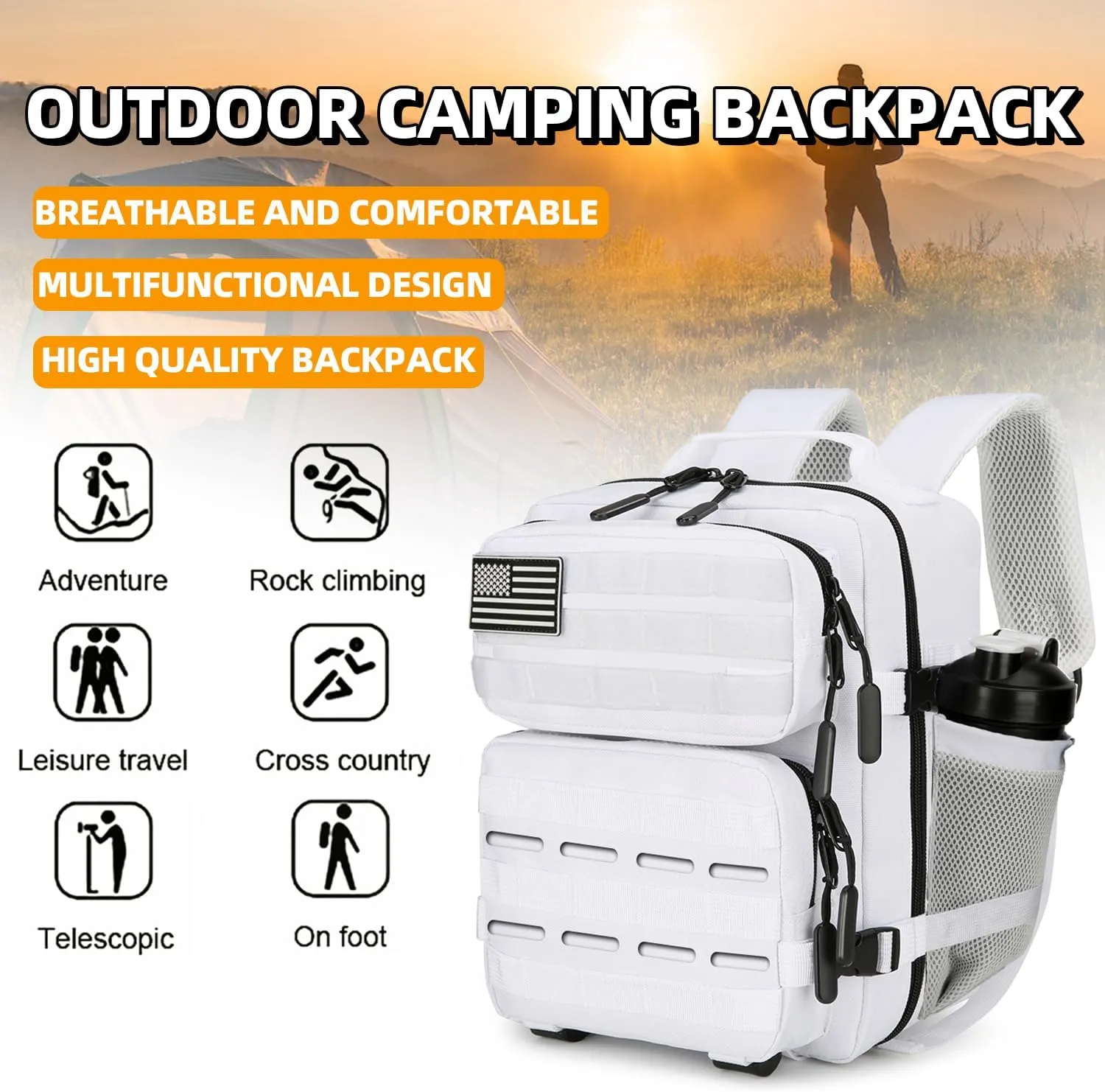 9L Mini Tactical Backpack 9L Assault Pack 9L Tactical Backpack Hiking Fitness Backpack（White）