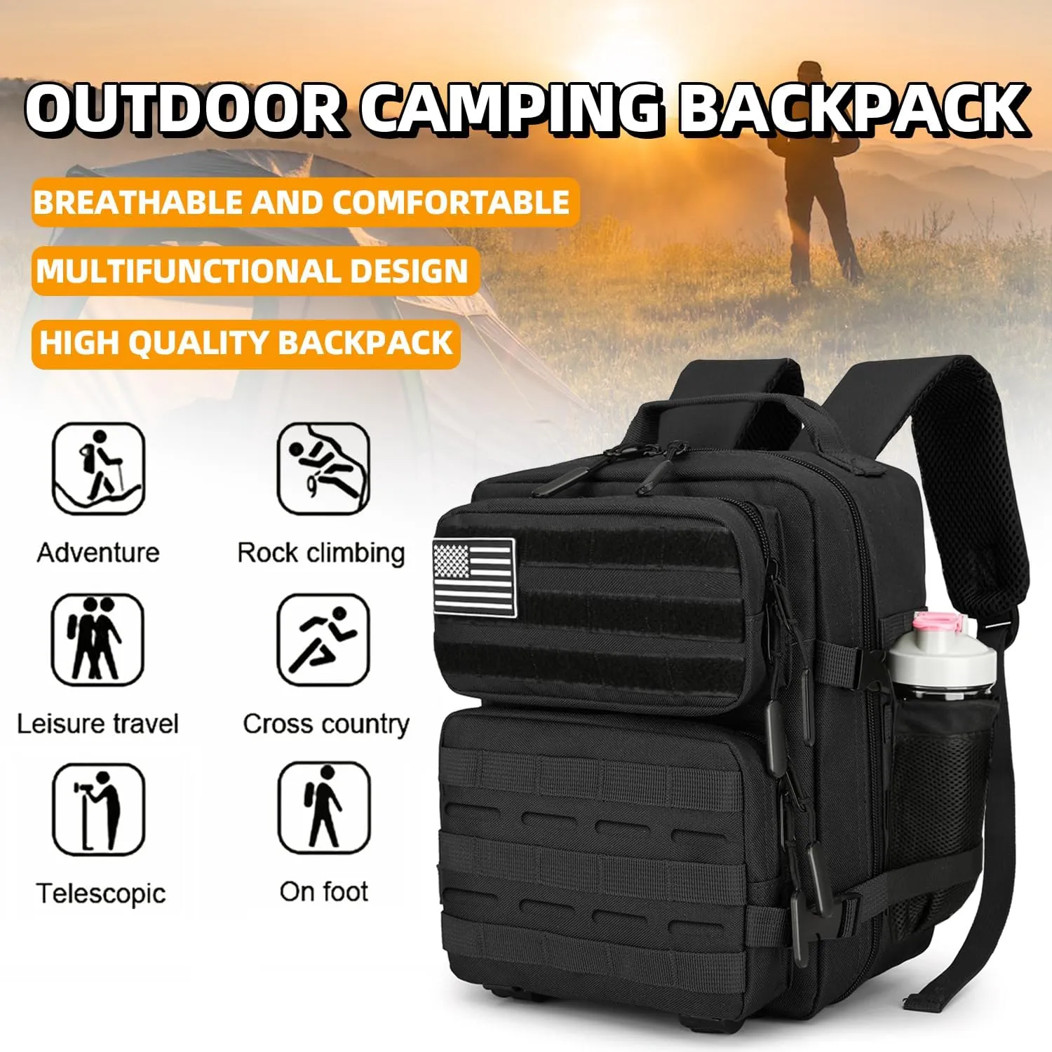 9L Mini Tactical Backpack Daily Use Backpack Fitness Backpack Cycling Backpack (Black)
