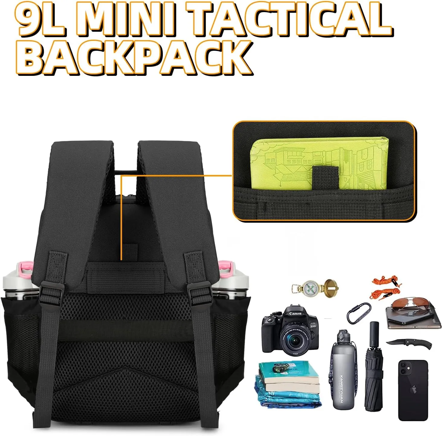 9L Mini Tactical Backpack Daily Use Backpack Fitness Backpack Cycling Backpack (Black)