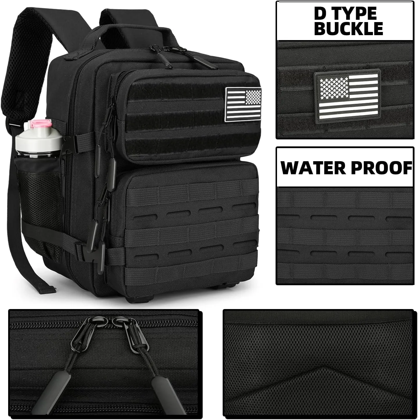 9L Mini Tactical Backpack Daily Use Backpack Fitness Backpack Cycling Backpack (Black)