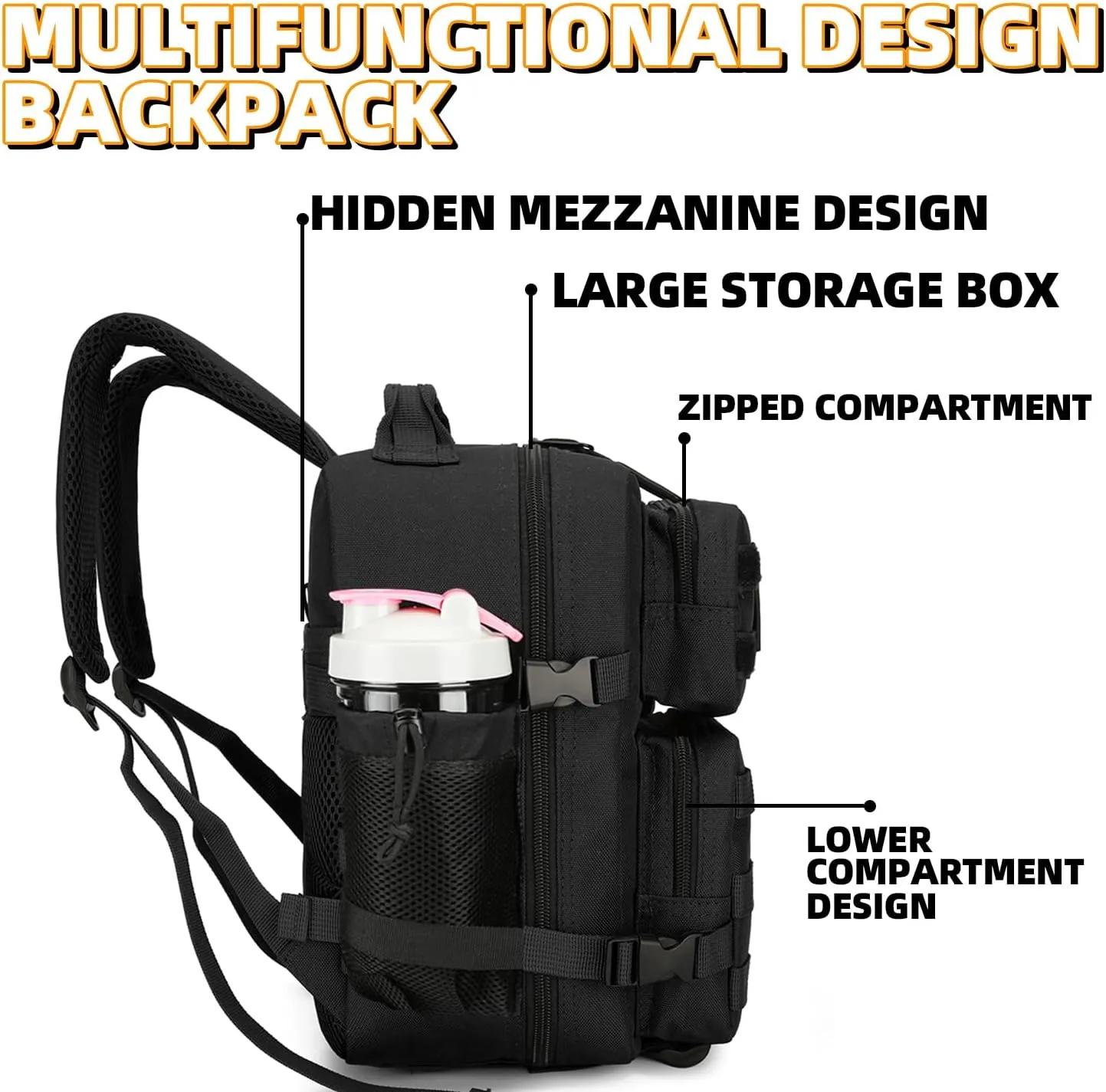 9L Mini Tactical Backpack Daily Use Backpack Fitness Backpack Cycling Backpack (Black)