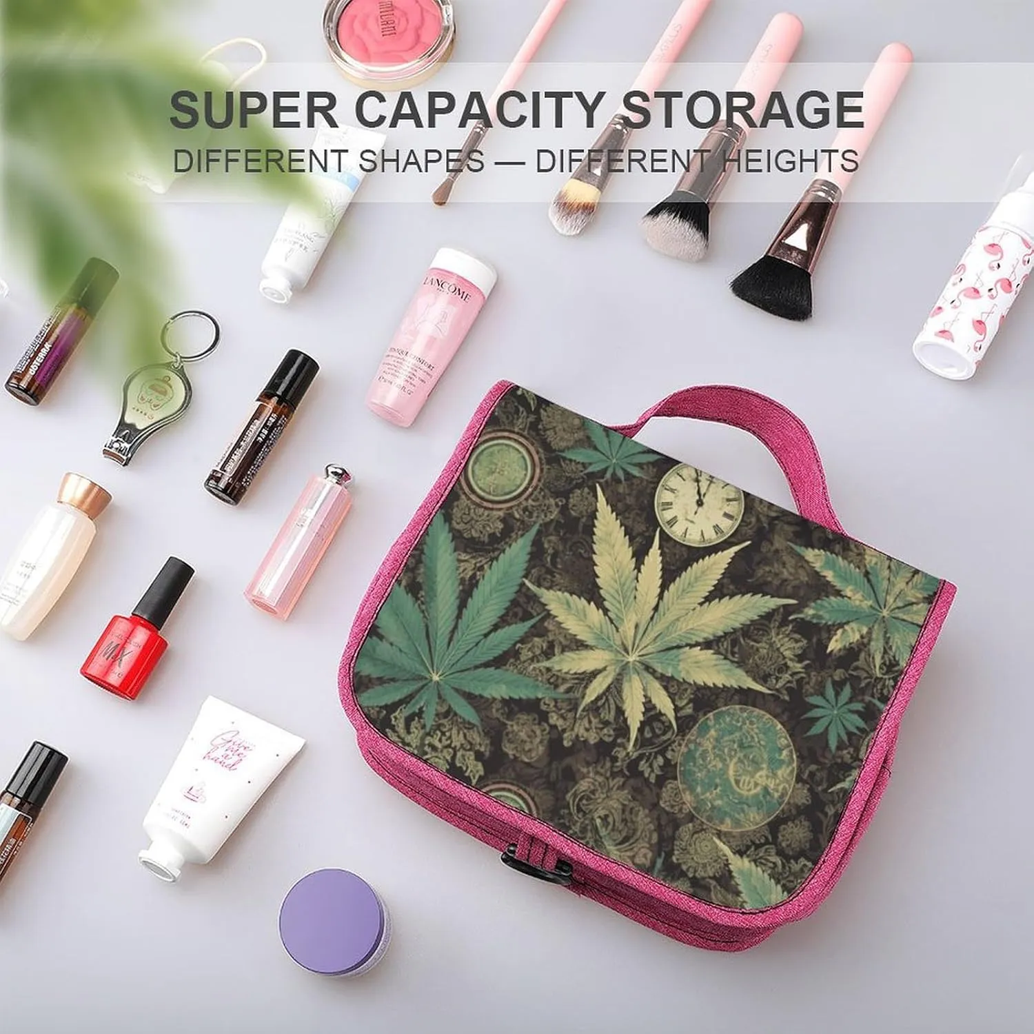 A Puff in Time Weed Marijuana Travel Toiletry Bag for Women,Hanging Toiletry Organizer with Hook, Makeup Bag Travel Organizer for Shampoo,Toiletriesl
